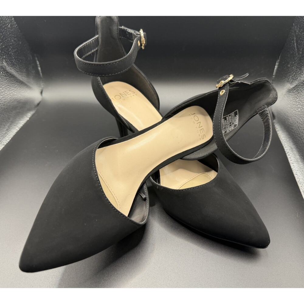 JONES NEW YORK Beldak Black Faux Suede Ankle Strap Heels Style Pump Size 8.5